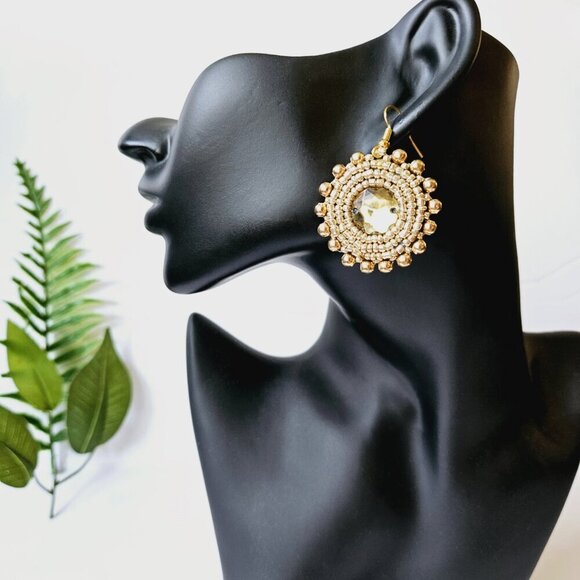 2/$27 | Gold Shield Beaded Indigenous Hoop Earrings | Handmade Native American - Picture 5 of 5